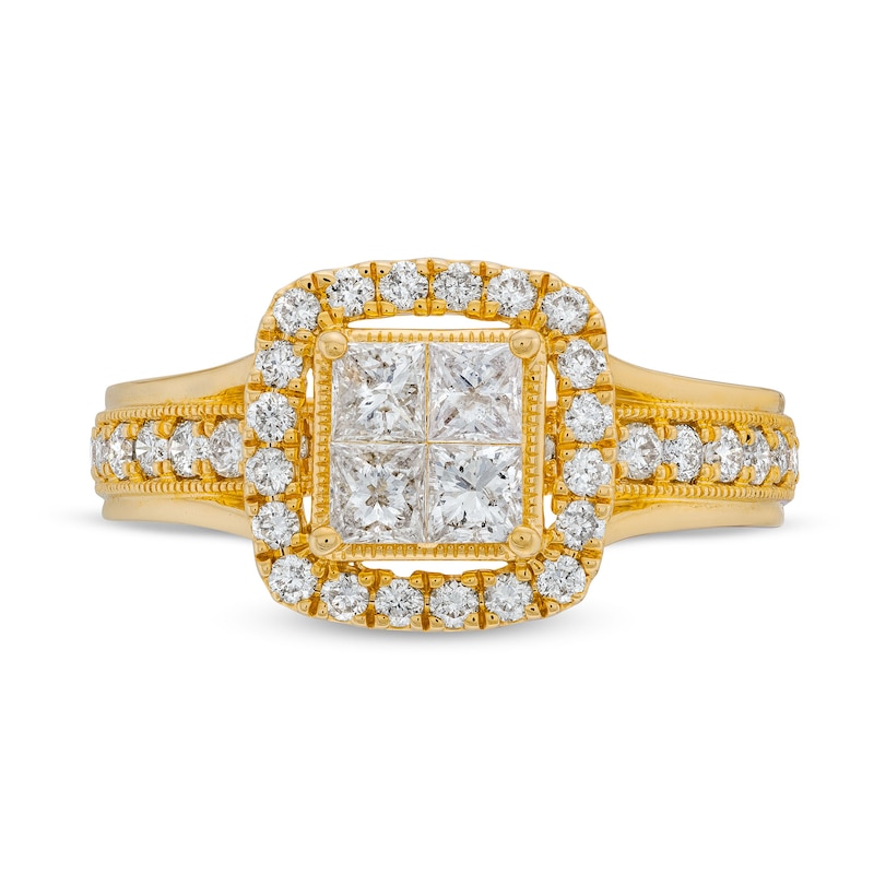 Main Image 4 of 1 CT. T.W. Princess-Cut Diamond Quad Halo Engagement Ring in 14K Gold