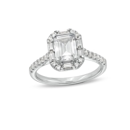 2 CT. T.W. Certified Emerald-Cut Lab-Created Diamond Frame Engagement Ring in 14K White Gold (F/VS2)