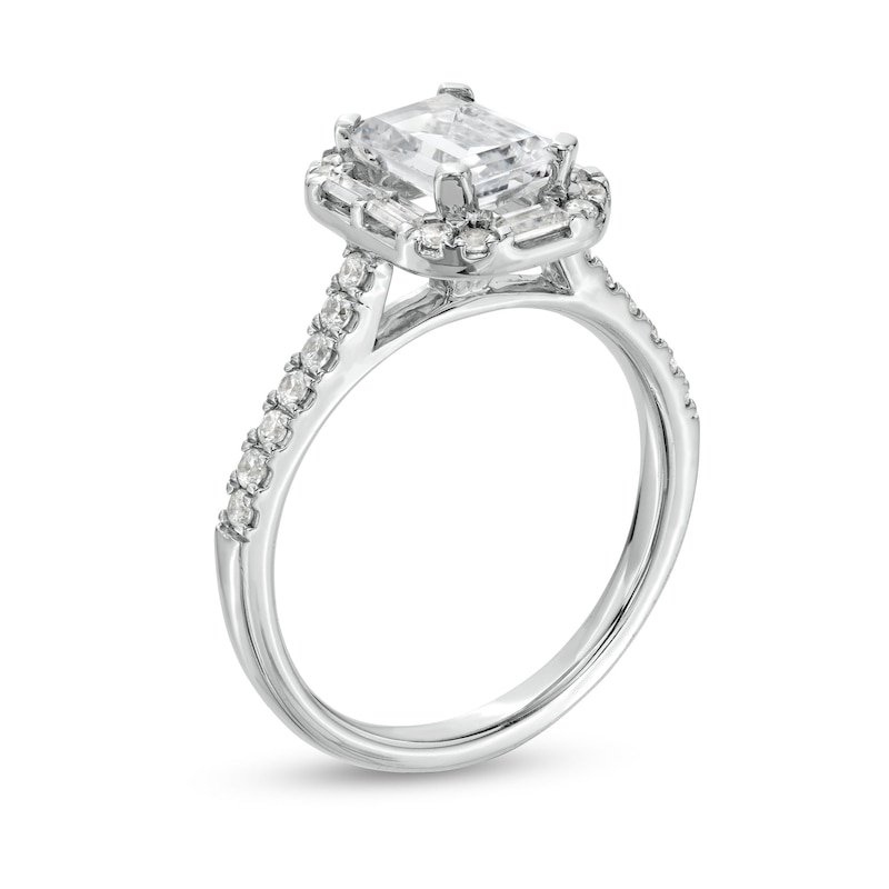 Main Image 3 of 2 CT. T.W. Certified Emerald-Cut Lab-Created Diamond Frame Engagement Ring in 14K White Gold (F/VS2)