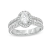 Thumbnail Image 0 of 1-3/4 CT. T.W. Certified Oval Lab-Created Diamond Frame Triple Row Engagement Ring in 14K White Gold (F/VS2)