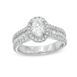 1-3/4 CT. T.W. Certified Oval Lab-Created Diamond Frame Triple Row Engagement Ring in 14K White Gold (F/VS2)