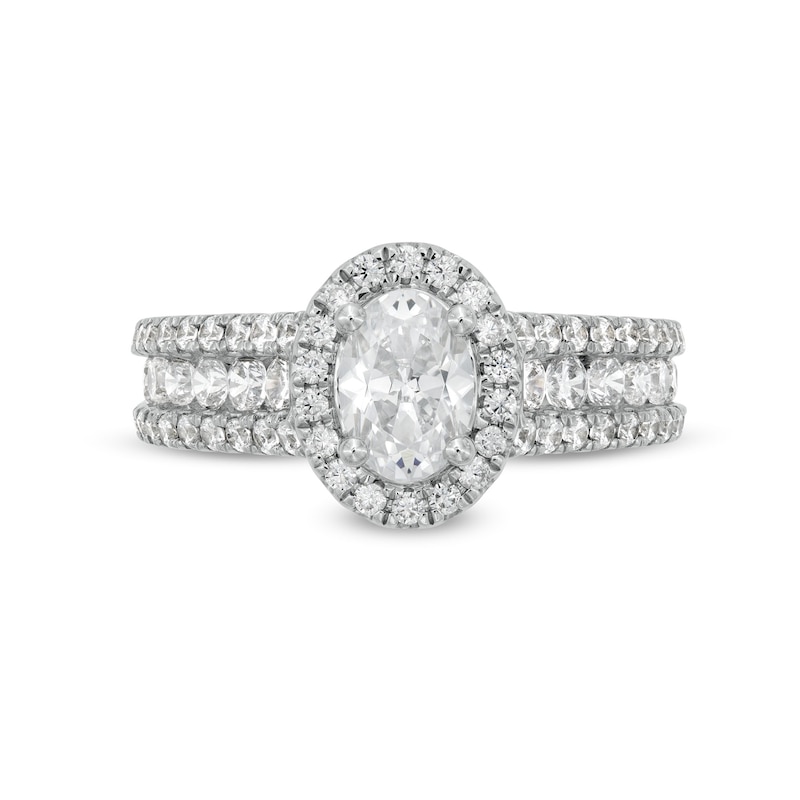 1-3/4 CT. T.W. Certified Oval Lab-Created Diamond Frame Triple Row Engagement Ring in 14K White Gold (F/VS2)