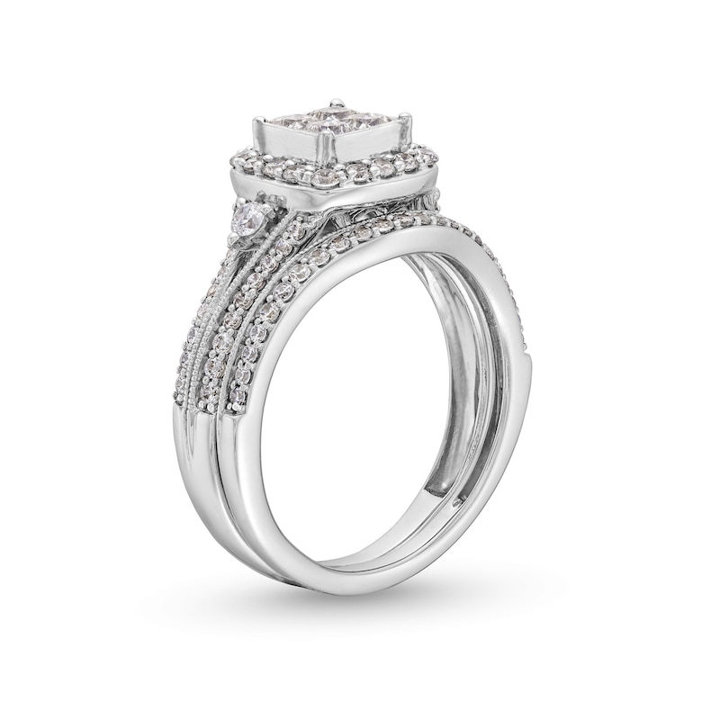 Main Image 3 of 1 CT. T.W. Princess-Cut Diamond Quad Bridal Set in 10K White Gold