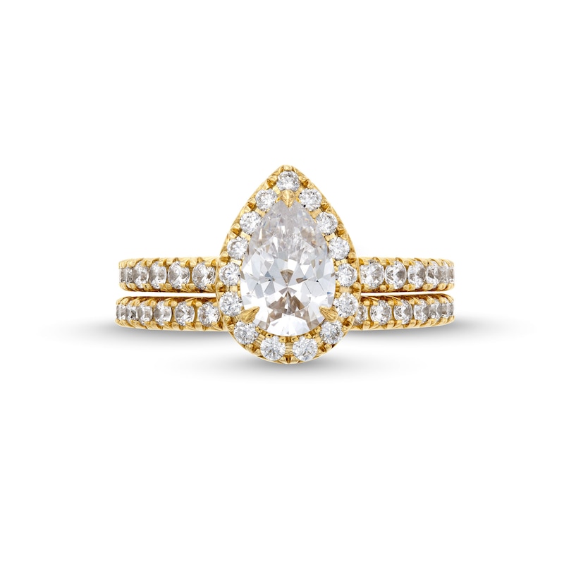 Main Image 4 of 2 CT. T.W. Certified Pear-Shaped Lab-Created Diamond Frame Bridal Set in 14K Gold (F/VS2)