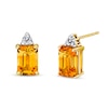 Thumbnail Image 1 of Emerald-Cut Citrine and 1/20 CT. T.W. Diamond Tri-Top Stud Earrings in 14K Gold