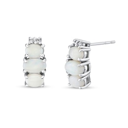 Oval Opal and Diamond Accent Stacked Trio Drop Earrings in 14K White Gold