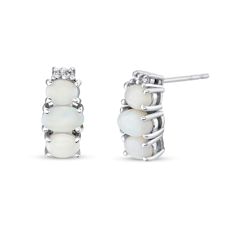 Main Image 1 of Oval Opal and Diamond Accent Stacked Trio Drop Earrings in 14K White Gold