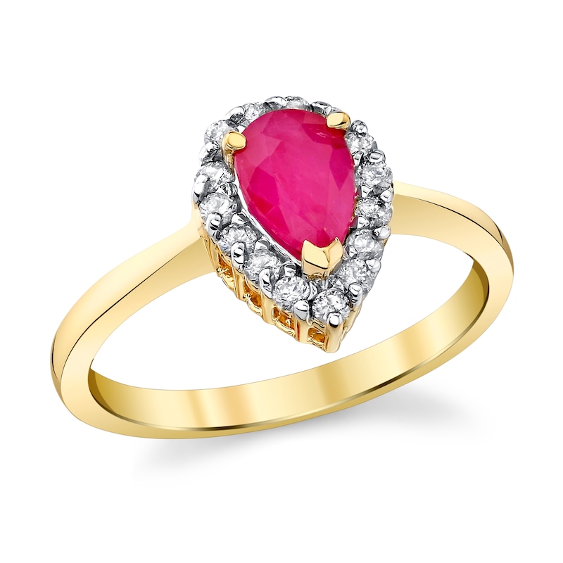 Pear-Shaped Ruby and 1/5 CT. T.W. Diamond Frame Ring in 14K Gold ...