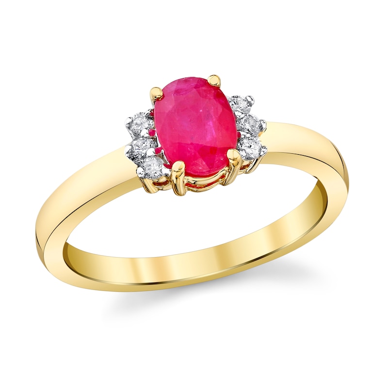 Main Image 1 of Oval Ruby and 1/10 CT. T.W. Diamond Trio Collar Ring in 14K Gold