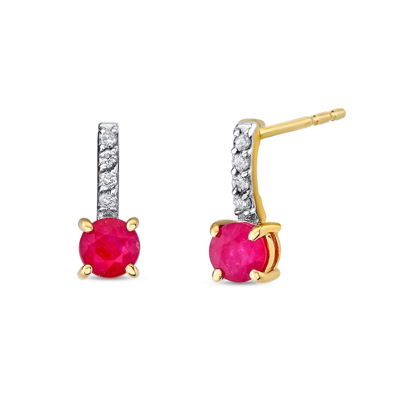 Ruby and 1/20 CT. T.W. Diamond Drop Earrings in 14K Gold