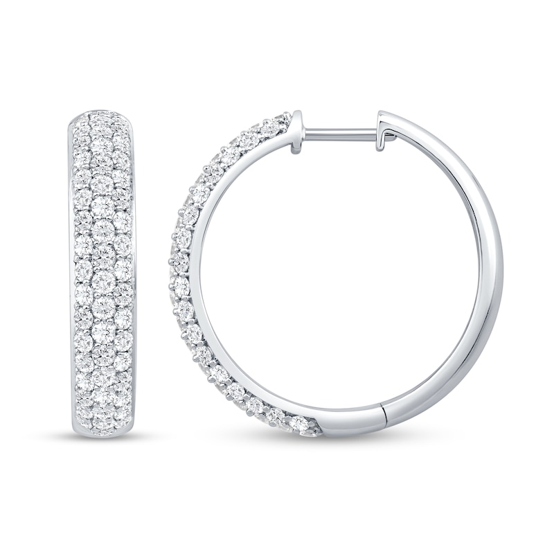 Main Image 1 of 2 CT. T.W. Diamond Triple Row Hoop Earrings in 14K White Gold