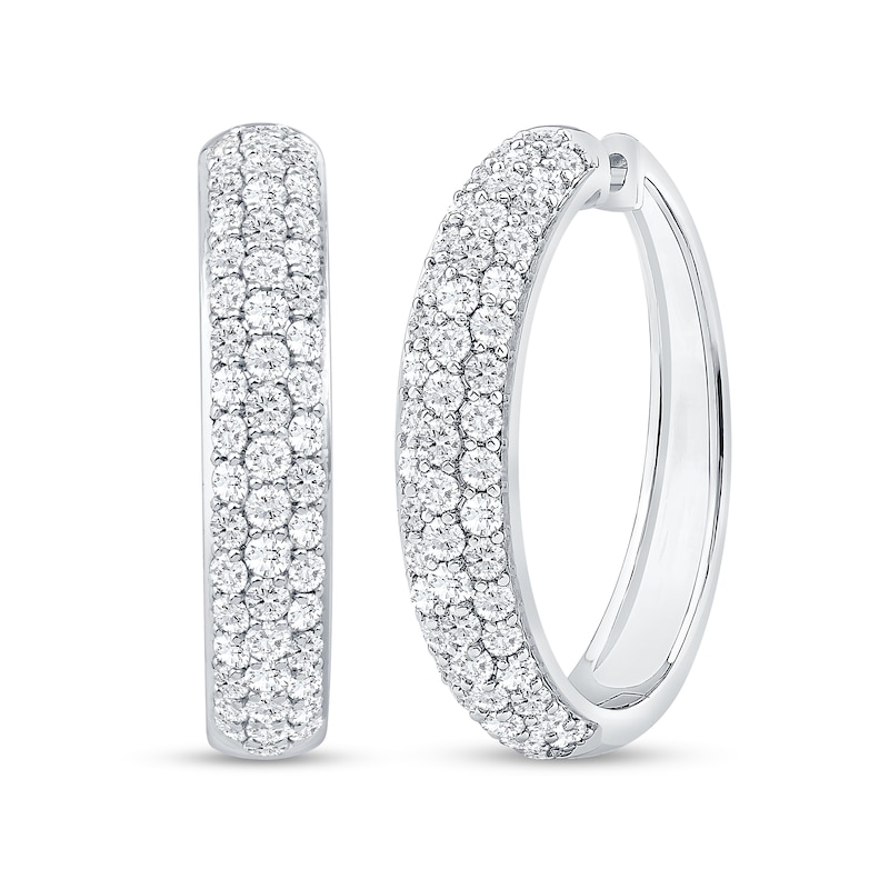 Main Image 2 of 2 CT. T.W. Diamond Triple Row Hoop Earrings in 14K White Gold