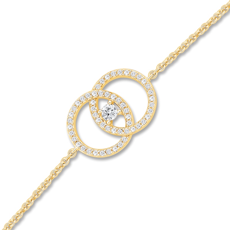 1/3 CT. T.W. Diamond Intertwined Double Circle Bolo Bracelet in 10K Gold - 9"
