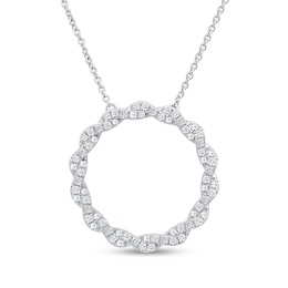 1/2 CT. T.W. Diamond Large Twist Circle Necklace in 10K White Gold - 19&quot;