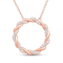 1/4 CT. T.W. Diamond and Polished Twist Circle Necklace in 10K Rose Gold - 19&quot;