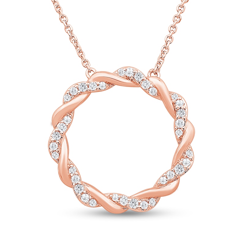 Main Image 1 of 1/4 CT. T.W. Diamond and Polished Twist Circle Necklace in 10K Rose Gold - 19&quot;