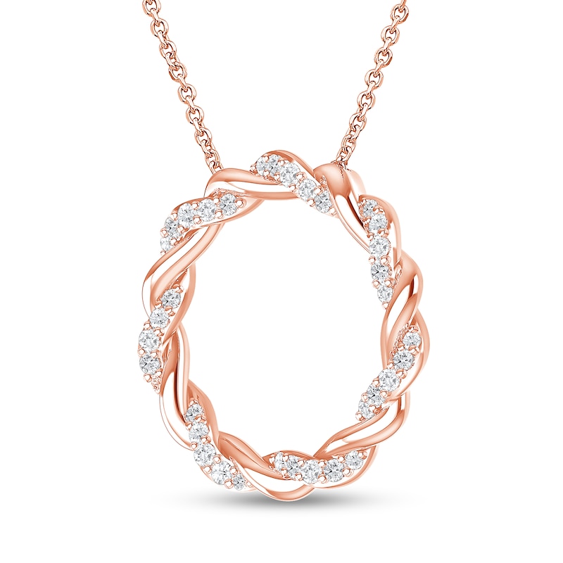 Main Image 3 of 1/4 CT. T.W. Diamond and Polished Twist Circle Necklace in 10K Rose Gold - 19&quot;