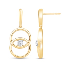 1/10 CT. T.W. Diamond Solitaire Intertwined Double Circle Drop Earrings in 10K Gold