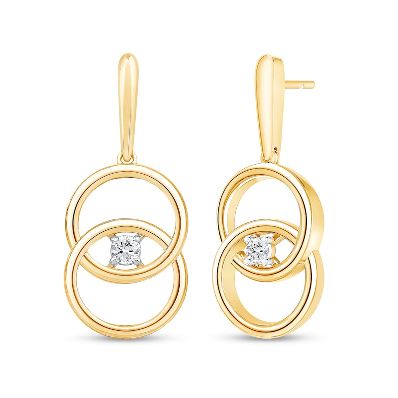 1/10 CT. T.W. Diamond Solitaire Intertwined Double Circle Drop Earrings in 10K Gold