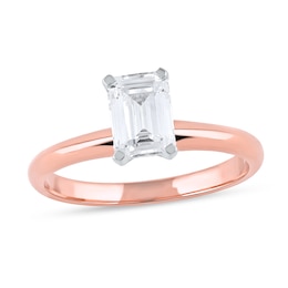 1 CT. Certified Emerald-Cut Lab-Created Diamond Solitaire Engagement Ring in 14K Rose Gold (F/VS2)