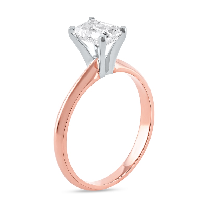 Main Image 2 of 1 CT. Certified Emerald-Cut Lab-Created Diamond Solitaire Engagement Ring in 14K Rose Gold (F/VS2)