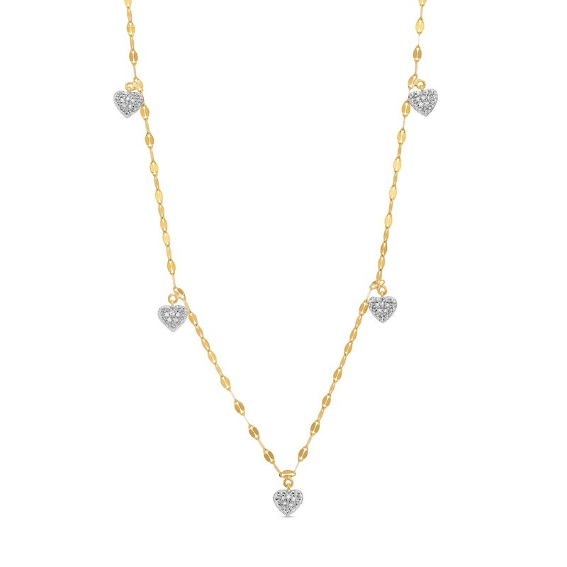 Main Image 1 of 1/10 CT. T.W. Heart-Shaped Multi-Diamond Dangle Station Necklace in 10K Gold