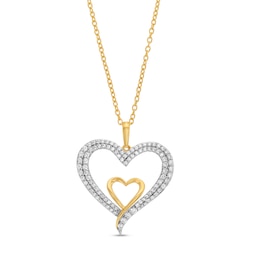 1/2 CT. T.W. Diamond Double Ribbon Heart Pendant in 10K Gold