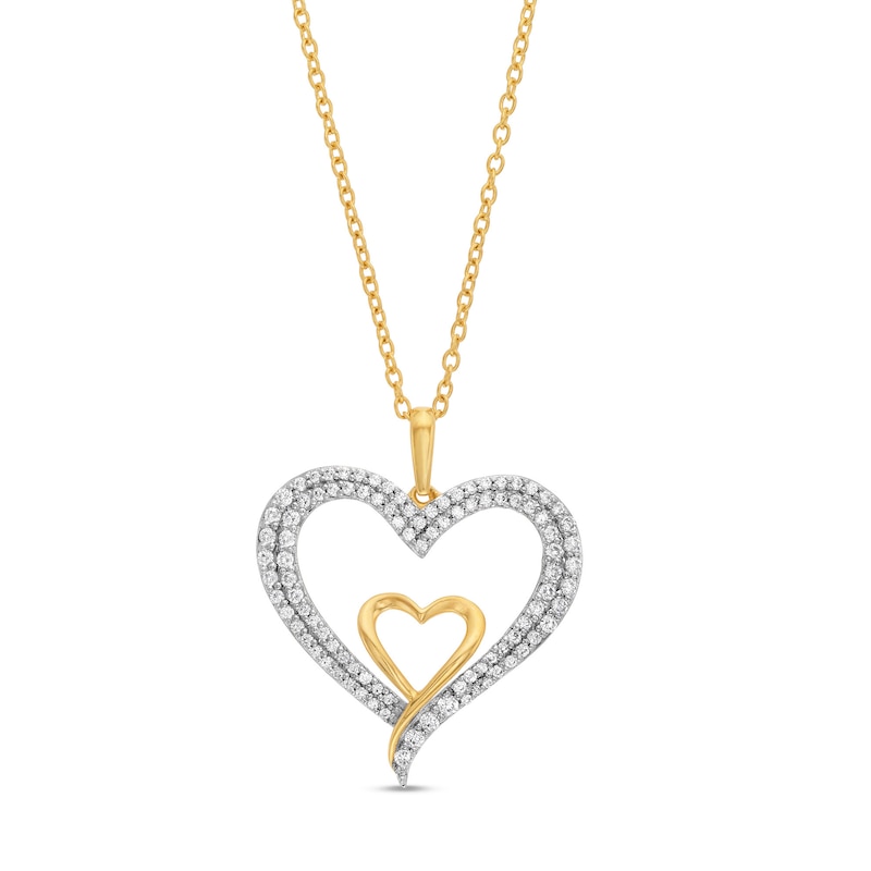 Main Image 1 of 1/2 CT. T.W. Diamond Double Ribbon Heart Pendant in 10K Gold