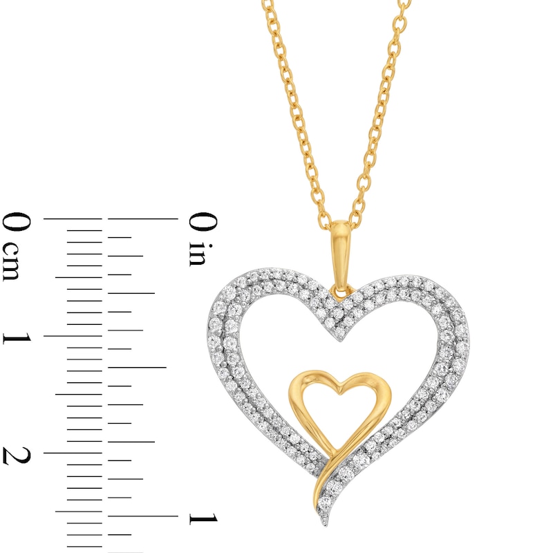 Main Image 3 of 1/2 CT. T.W. Diamond Double Ribbon Heart Pendant in 10K Gold