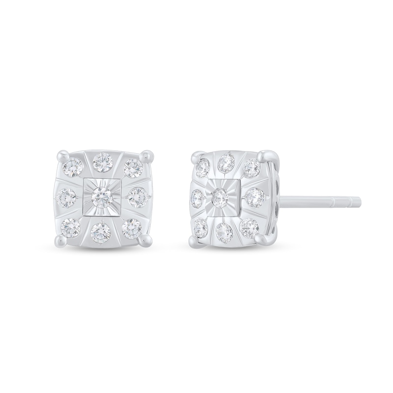 Main Image 1 of 1/8 CT. T.W. Diamond Miracle Cushion Frame Stud Earrings in Sterling Silver