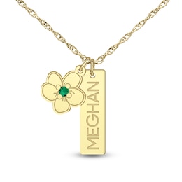 Engravable Vertical Bar with Birthstone Flower Charm Pendant (1 stone and Line)