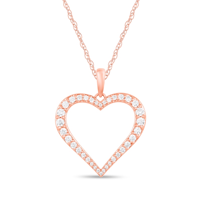 Main Image 1 of 1/2 CT. T.W. Diamond Open Heart Pendant in 14K Rose Gold