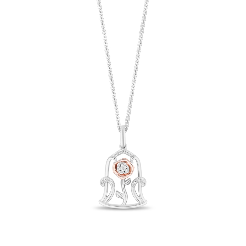 Main Image 2 of Enchanted Disney Belle 1/8 CT. T.W. Diamond Rose Pendant and Earrings Set in Sterling Silver and 10K Rose Gold