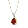 Thumbnail Image 1 of Pear-Shaped Garnet and Diamond Accent Curved Drop Pendant in 14K Gold