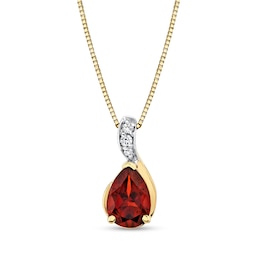 Pear-Shaped Garnet and Diamond Accent Curved Drop Pendant in 14K Gold