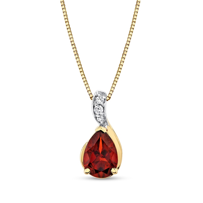 Main Image 1 of Pear-Shaped Garnet and Diamond Accent Curved Drop Pendant in 14K Gold