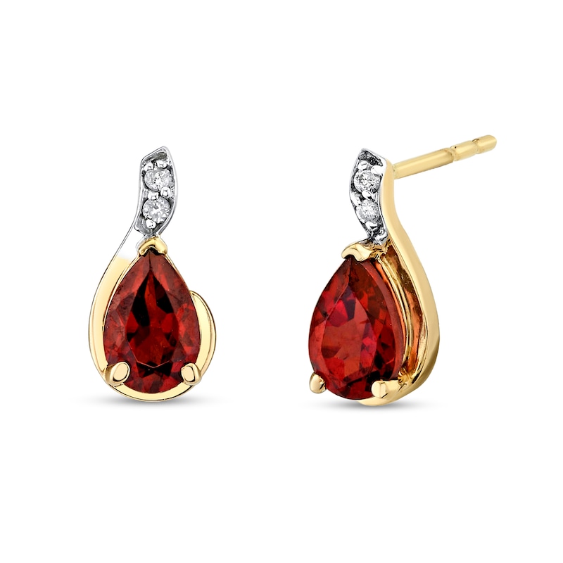 Pear-Shaped Garnet and Diamond Accent Curved Drop Earrings in 14K Gold ...