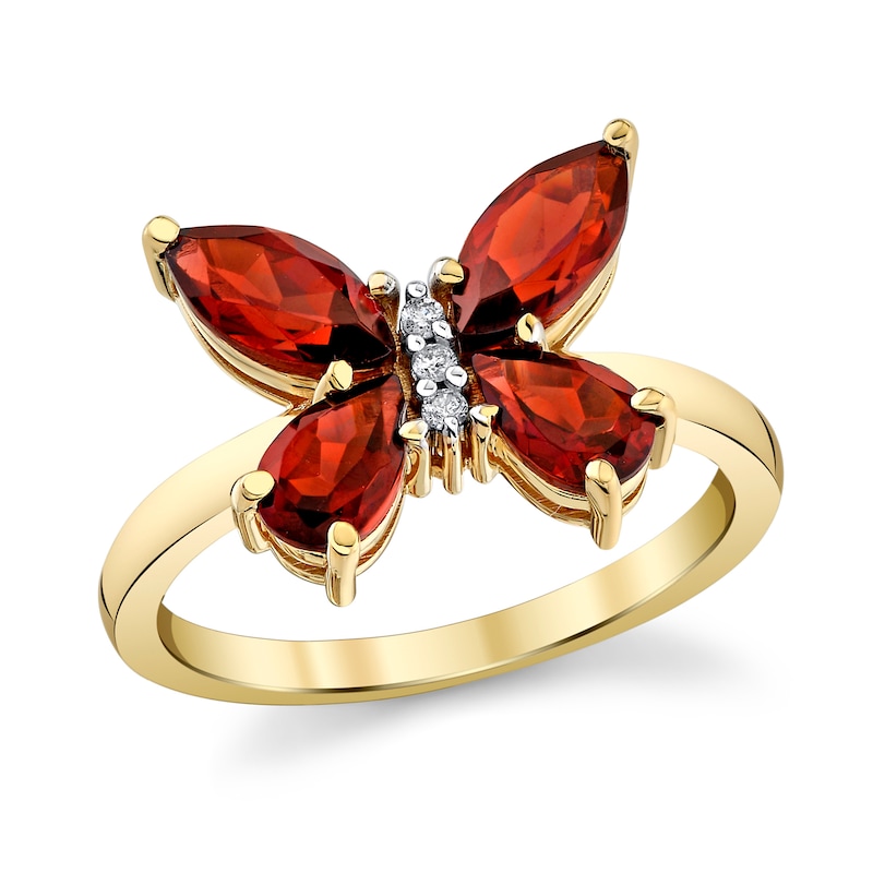 Main Image 1 of Marquise and Pear-Shaped Garnet with Diamond Accent Butterfly Ring in 10K Gold