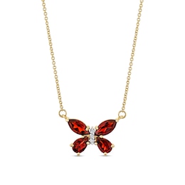 Marquise and Pear-Shaped Garnet with Diamond Accent Butterfly Necklace in 14K Gold