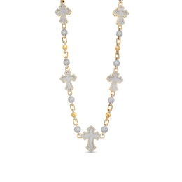 Men's 5 CT. T.W. Diamond Gothic-Style Cross with Beads Necklace in 10K Gold - 22&quot;