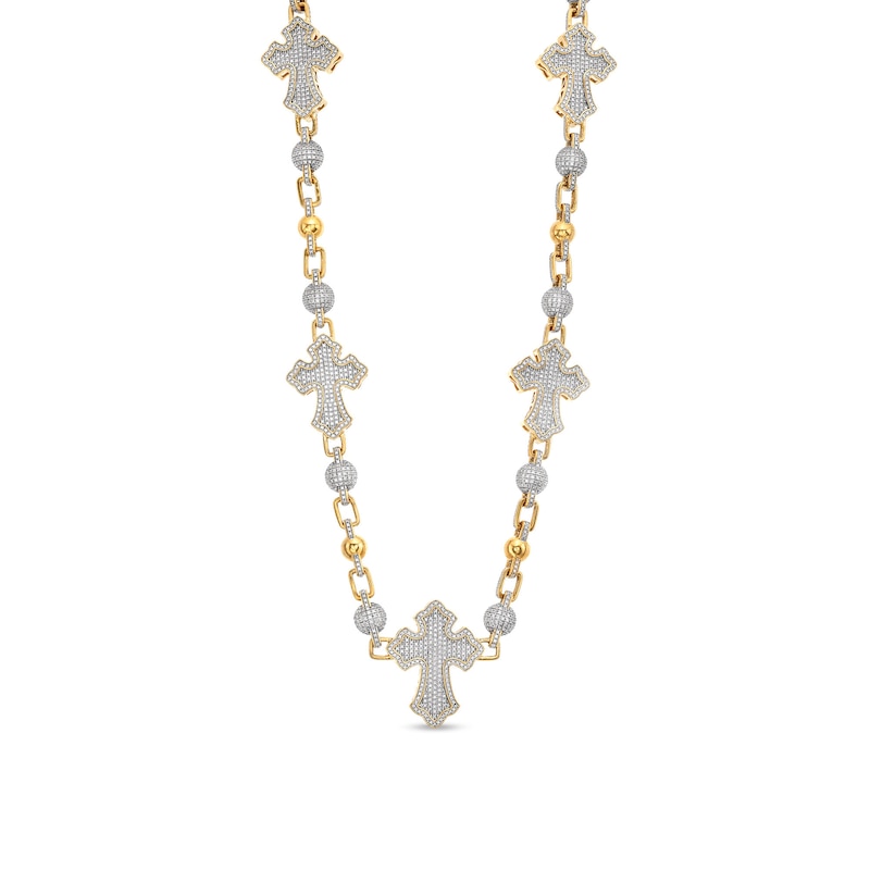 Main Image 1 of Men's 5 CT. T.W. Diamond Gothic-Style Cross with Beads Necklace in 10K Gold - 22&quot;