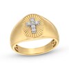 Thumbnail Image 0 of Men's 1/10 CT. T.W. Diamond Cross Sunburst Oval Signet Ring in 14K Gold