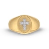 Thumbnail Image 3 of Men's 1/10 CT. T.W. Diamond Cross Sunburst Oval Signet Ring in 14K Gold