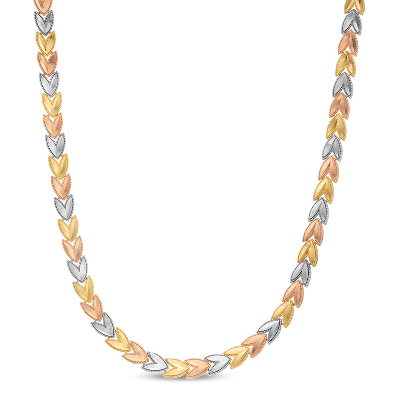 Main Image 1 of Heart Link Necklace in 14K Tri-Tone Gold