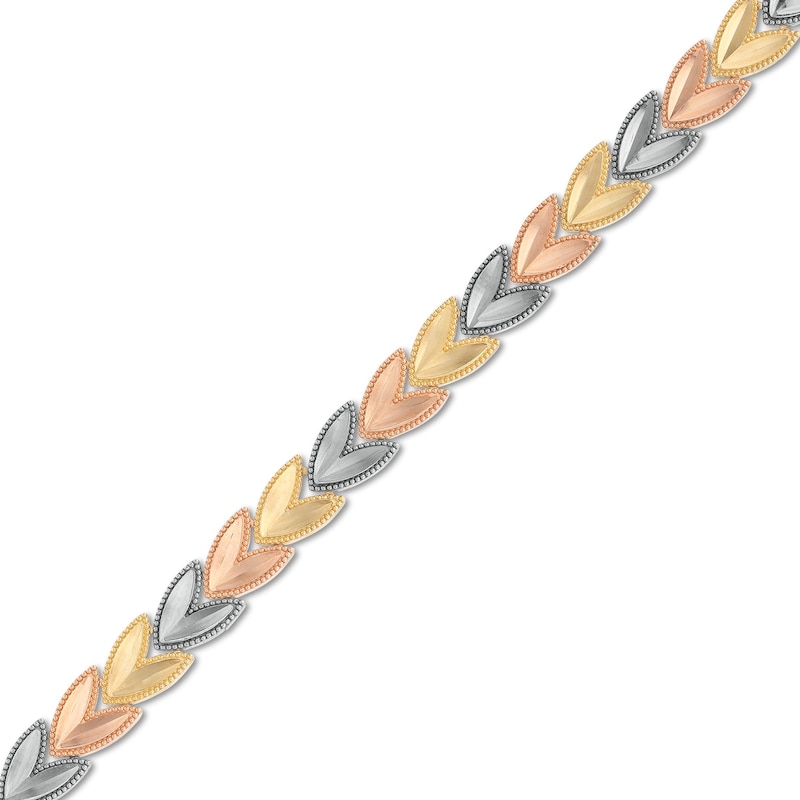 Heart Link Bracelet in 14K Tri-Tone Gold