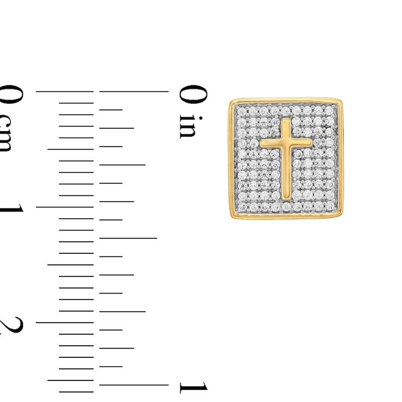 Main Image 3 of Men's 1/2 CT. T.W. Diamond Cross Square Stud Earrings in 14K Gold