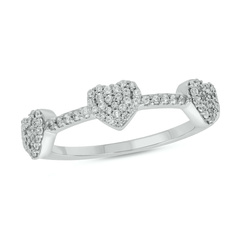 Main Image 1 of 1/3 CT. T.W. Heart-Shaped Multi-Diamond Station Three Stone Stackable Band in Sterling Silver