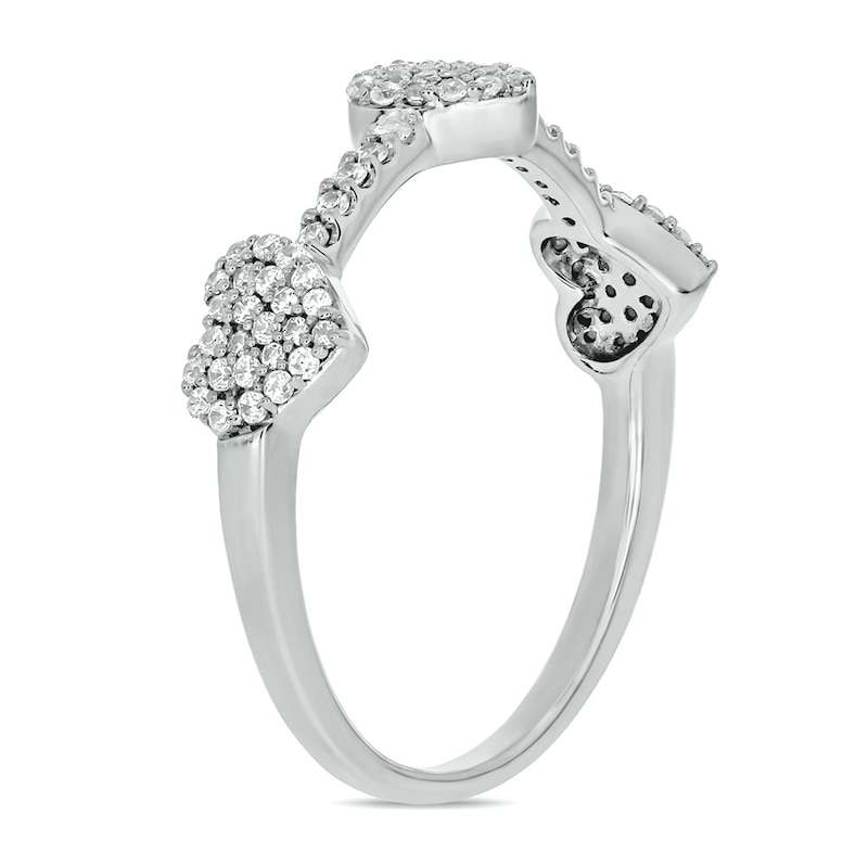 Main Image 2 of 1/3 CT. T.W. Heart-Shaped Multi-Diamond Station Three Stone Stackable Band in Sterling Silver