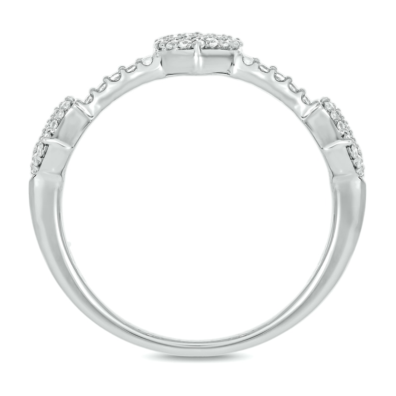 Main Image 3 of 1/3 CT. T.W. Heart-Shaped Multi-Diamond Station Three Stone Stackable Band in Sterling Silver