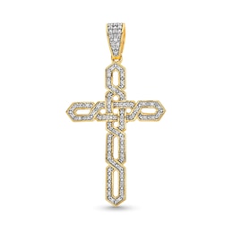 Men's 1/5 CT. T.W. Diamond Open Braid Cross Necklace Charm in 14K Gold